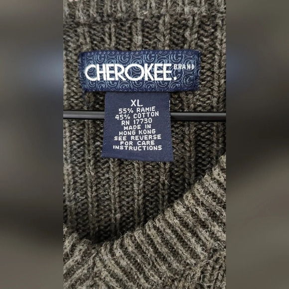 Olive Retro Y2K Mens V-Neck Sweater Size XL Indie Grandpa Grunge 90s Knit - Picture 5 of 6